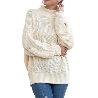 Buy white Turtleneck Knitted Loose Sweater