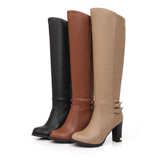 Women Round Headed High Heeled Knight Boots