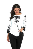 Women Floral Black White Blouse