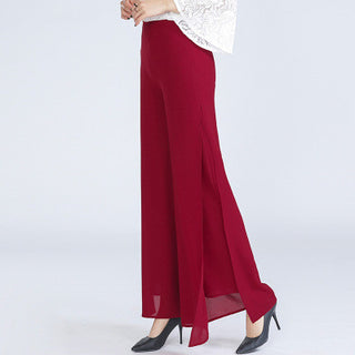 Buy red Chiffon Harem Split Wide-leg Pants