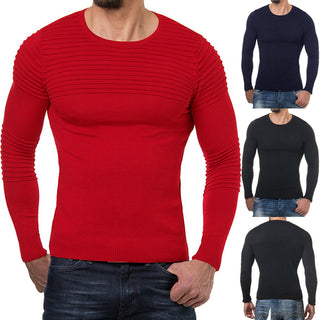 Men Pleated Stitching Knitted Sweater