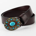 Women Bead Buckle Leather Belt