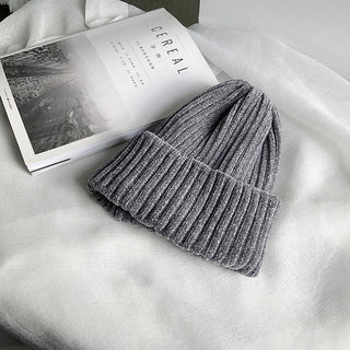 Buy gray Unisex Pure Color Chenille Knitted Woolen Hat