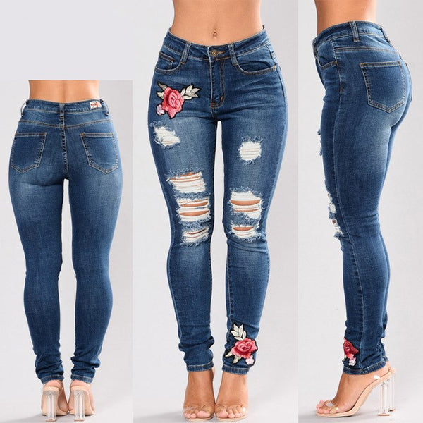 Women Floral Embroidered Elasticated Jeans