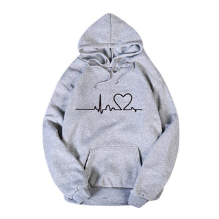 Buy gray Women Heartbeat Drawstring Hoodie