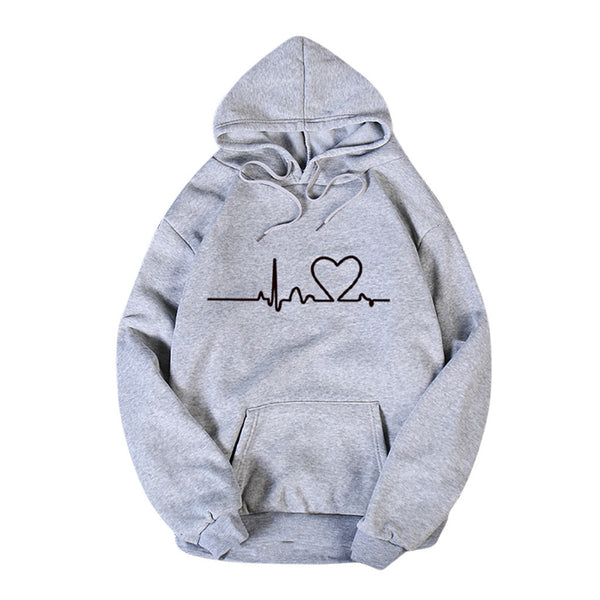 Women Heartbeat Drawstring Hoodie