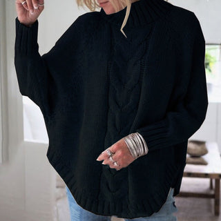 Buy black Women Loose Pullover Shawl-Like Sweater