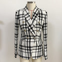 Plaid Wool Double-breasted Blazer