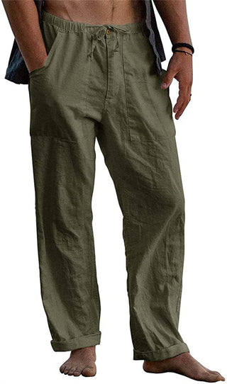 Buy green Men&#39;s Linen Casual Drawstring Loose Pants