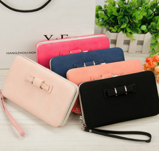 Women Bowknot Clutch Long Wallet