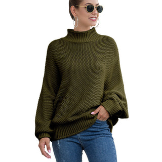 Buy army-green Turtleneck Knitted Loose Sweater