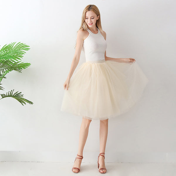 Puff Pleated Mesh A-Line Skirt