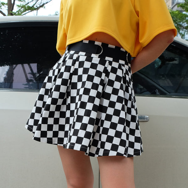 Women High-Waist Checkered Skirt