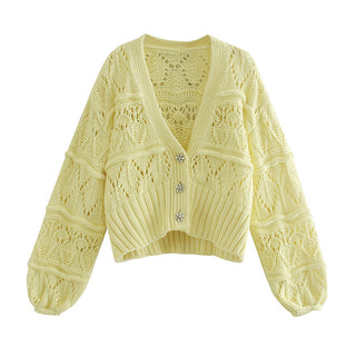 Mesh Hallow V Neck Cardigan Sweater