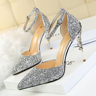 Buy silver Women High Metallic Sequined Heels