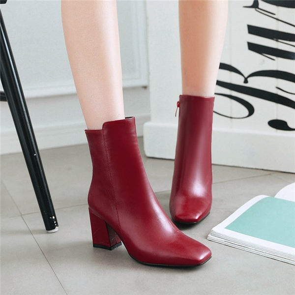 Women Thick Heeled Leather Boots