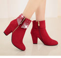 Women Rhinestone Nubuck Short Heel Shoes