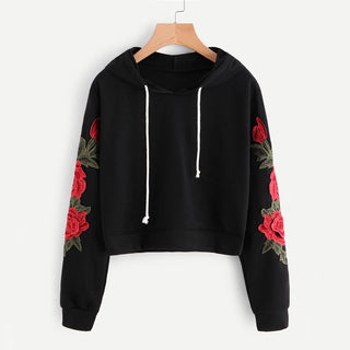 Embroidered Rose Applique Sleeve Hoodie