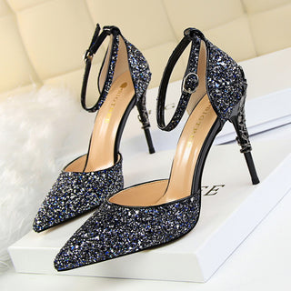 Buy dark-grey Women High Metallic Sequined Heels