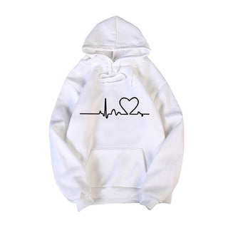 Buy white Women Heartbeat Drawstring Hoodie