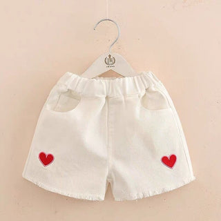 Buy white Embroidered Heart Denim Shorts