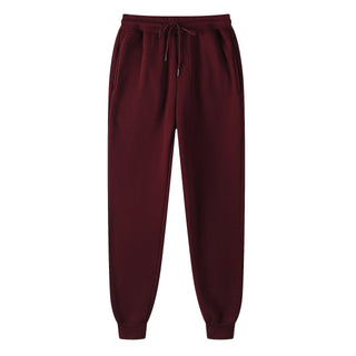 Buy wine-red Unisex Cotton Solid Color Mid Waist Sweat Pants