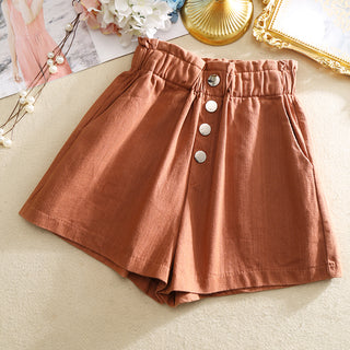 Buy orange Cotton Elasticated Button-up Shorts