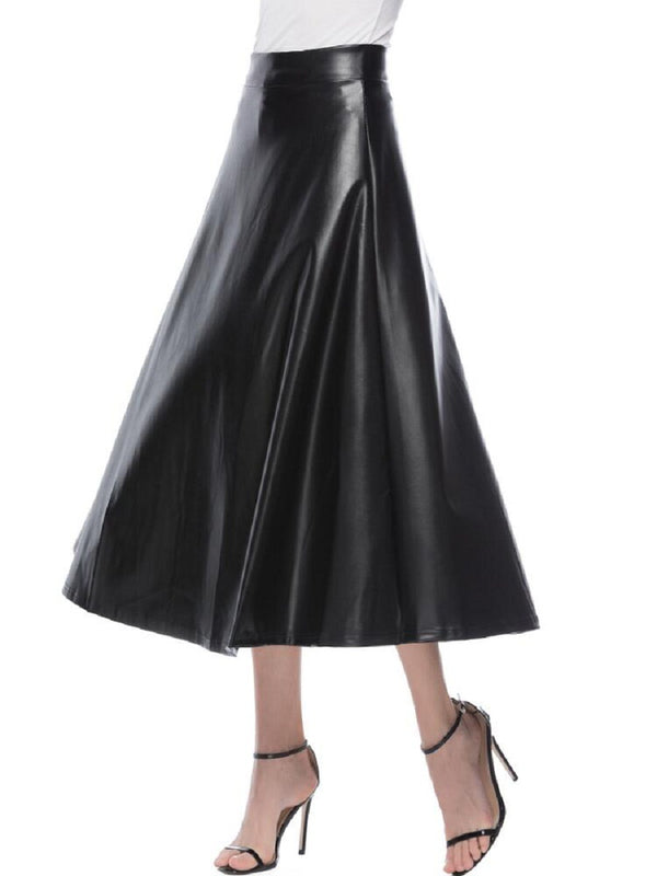 PU Leather Long High Waist Skirt