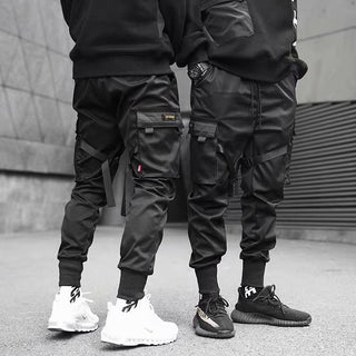 Buy black Men Ribbons Harem Joggers Cargo Pants