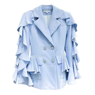 Buy blue French Ruffle Blue Wave Sleeve Blazer