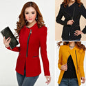 Women Solid Color Zip Slim Fit Blazer Coat