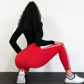 Buy red Striped High Waist Tight Leggings