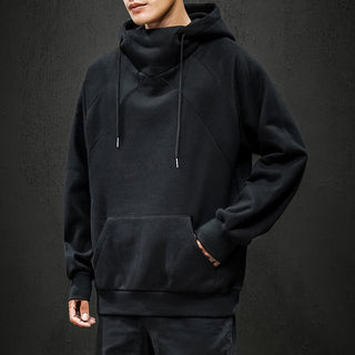 Buy black Men Solid Color Raglan Sleeve Hoodie