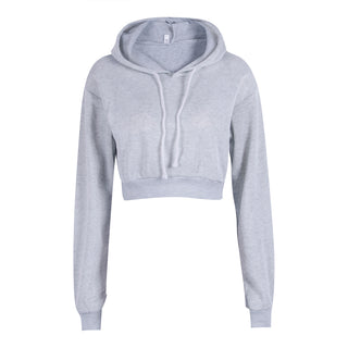 Buy white Cropped Solid-Coloured Drawstring Hoodie