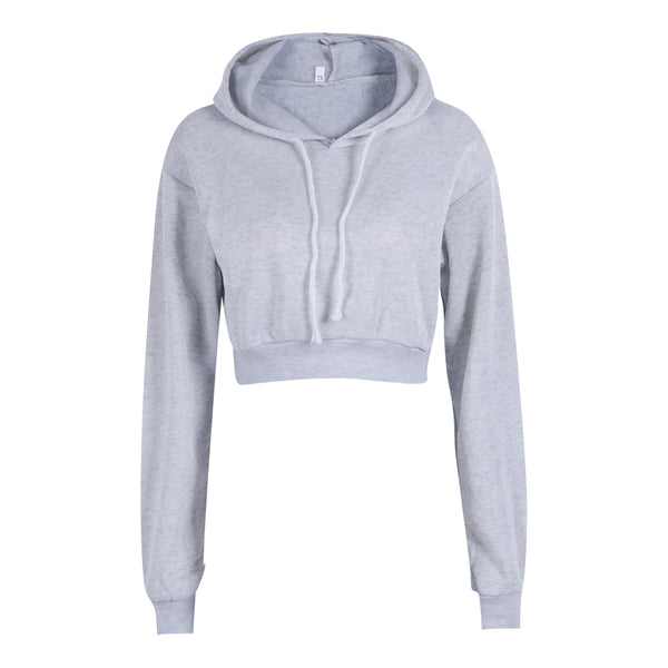 Cropped Solid-Coloured Drawstring Hoodie