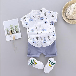 Buy blue Boys Short Sleeve Shirt Shorts Suit