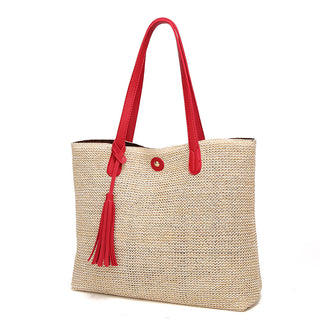 Buy red Large Woven Straw and Shoulder Bag