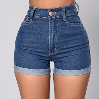 Curled High Waisted Denim Shorts