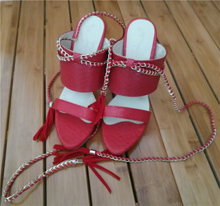 Buy red Multi Strap Metal Anklet High Heeled Sandals