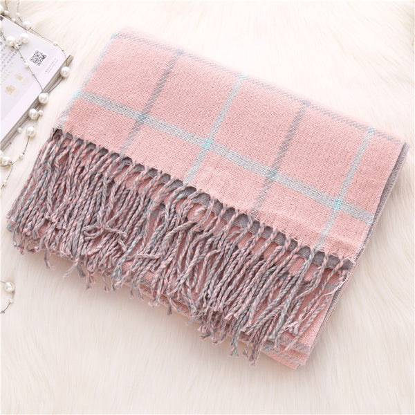 Women Double-Sided Plaid Scarf