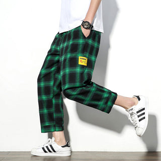 Men Plaid Mid-Calf Sweatpants