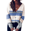 Contrast Panel Knitted V-Neck Cardigan Sweater