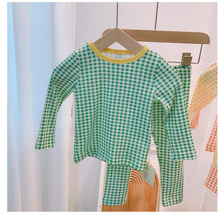 Buy green Plaid Two-Piece Night Pajamas