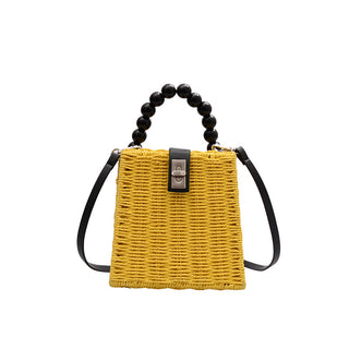 Buy yellow Rattan Bead Portable Straw Hand and Crossbody Bag