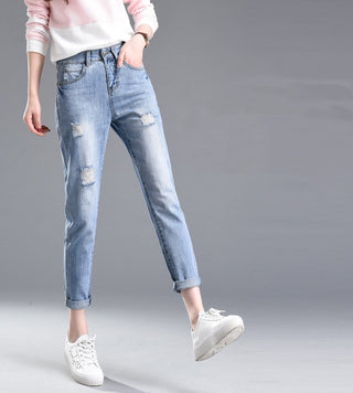 Buy light-blue Women Roll-up Ripped Jeans