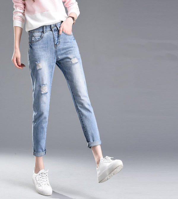 Women Roll-up Ripped Jeans