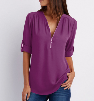 Buy violet Women&#39;s Long Sleeve Loose V-neck Shirt