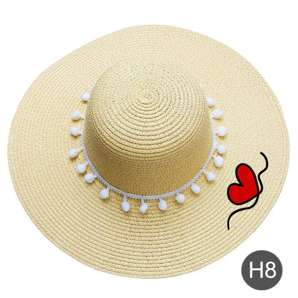 Women Plain Heart Patterned Straw Hat