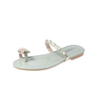 Buy green Pineapple Pearl Strapped Flat Flip Flops