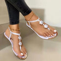 Double Round Buckle Skinny Strap Flat Leather Sandals